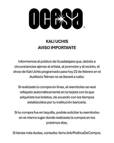 ocesa mensaje kali uchis